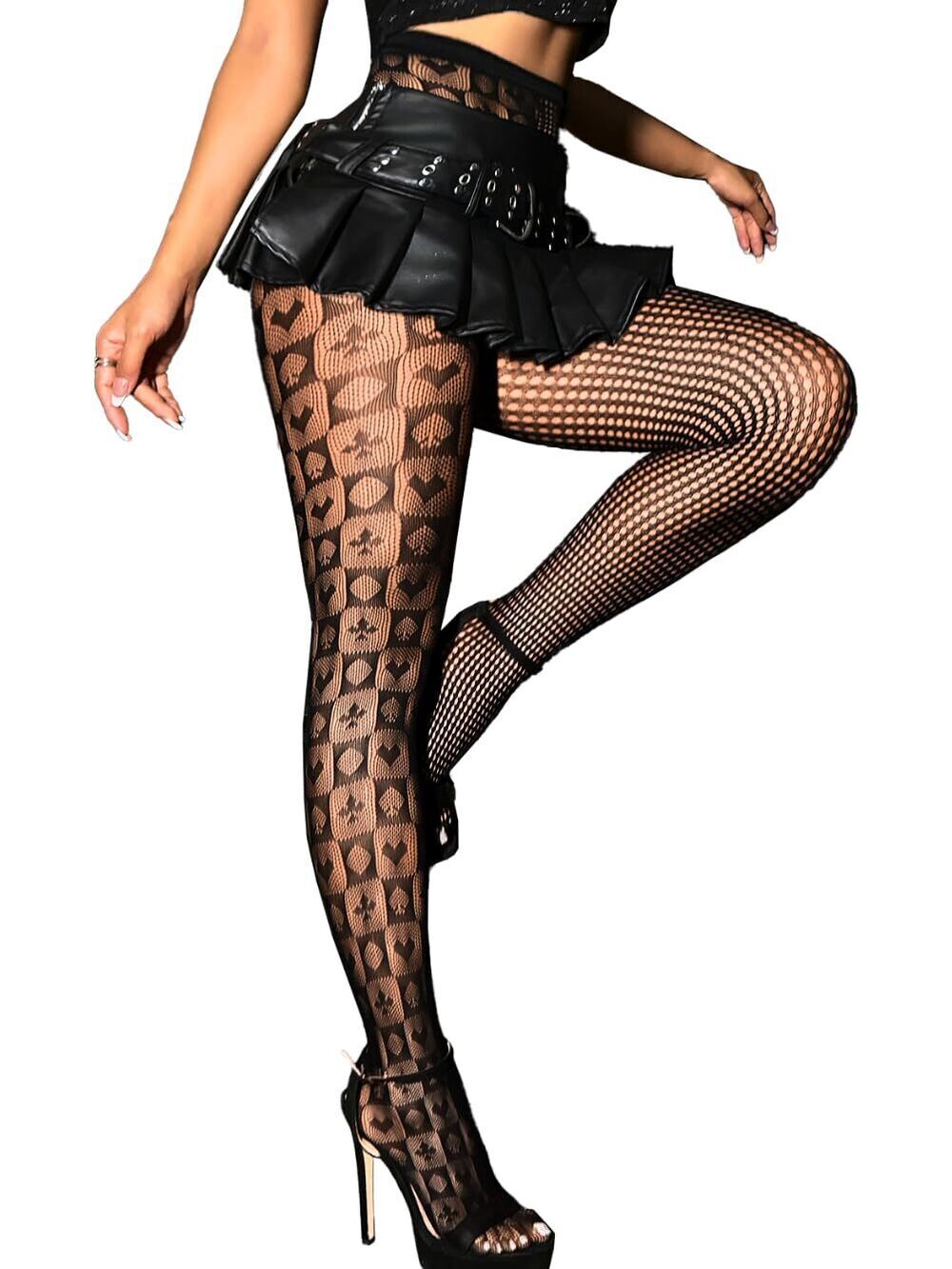 4683 Clown Tights ,Goth Patterned Fishnet Sheer Mesh Leggings,Sexy